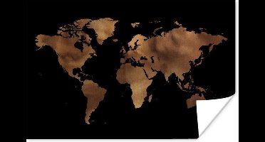 Poster Wereldkaart - Zwart - Brons - 30x20 cm