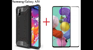 Hoesje Geschikt Voor Samsung Galaxy A51 Screen Protecter Zwart + Armor Hoesje Zwart