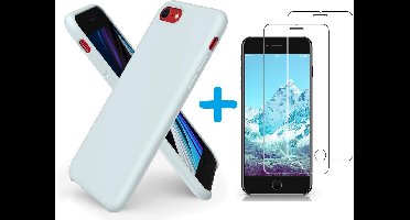 Hoesje Geschikt voor iPhone SE 2022 / 7 / 8 hoesje siliconen / nano backcover Licht Blauw met 2 Pack Screenprotector
