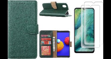 Hoesje Geschikt Voor Samsung Galaxy A01 Core Hoesje met Pasjeshouder booktype case / wallet cover Groen 2 pack Screenprotector / tempered glass