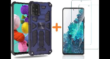 Hoesje Geschikt Voor Samsung Galaxy A51 Hoesje Military Grade Invisible Built-in Kickstand - Galaxy A51 Metal Plate, Anti-Scratch Shockproof Blauw - Screenprotector Galaxy A51-2 Pack