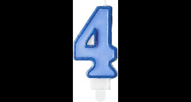 Taart kaars blauw 4 jaar 7,5 cm.