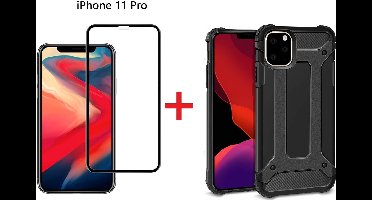 Hoesje Geschikt voor iPhone 11 Pro Screen Protecter Zwart + Armor Hoesje