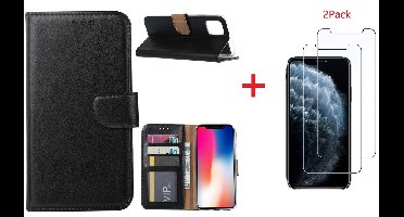 Hoesje Geschikt voor iPhone 11 Pro Portemonnee hoesje + 2X Screenprotector - Zwart