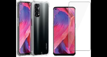 Hoesje geschikt voor Oppo A54 5G - Anti Shock Proof Siliconen Back Cover Case Hoes Transparant - Tempered Glass Screenprotector
