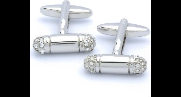 Manchetknopen - Cilinder Zilverkleur met Stenen