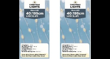 Lumineo Draadverlichting - 2x - 40 LEDs - warm wit - 195 cm - kerstverlichting batterijen