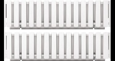Prosperplast Plantenbak/bloembak Fence look - 2x - kunststof - parel wit - 58 x 18 x 16 cm