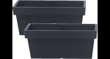 Prosperplast Plantenbak/bloembak terras/balkon - 2x stuks - kunststof - 58 x 26 x 22 cm - antraciet