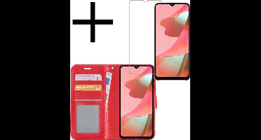 Hoesje - Met Screenprotector - Geschikt voor OPPO A16s - Luxe Pasjeshouder - Bookcase Portemonee - Flip Case - Kunstleer Book Case - Flipcase - Book Cover - Walletcase - Portemonneehoes - Rood