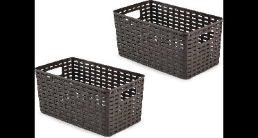 12x Kunststof opbergbakjes/opbergmandjes dark mokka 5 liter - 15 x 28 x 13 cm - kasten manden/dozen/bakken/organisers