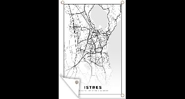 Tuindecoratie Frankrijk - Istres - Kaart - Plattegrond - Stadskaart - Zwart wit - 40x60 cm - Tuinposter - Tuindoek