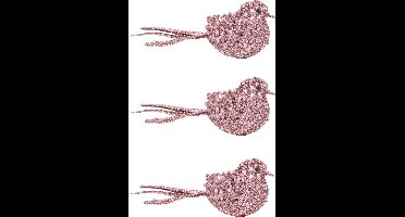 8x stuks decoratie vogels op clip glitter roze 12 cm - Decoratievogeltjes/kerstboomversiering/bruiloftversiering