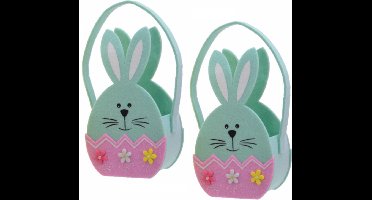 2x stuks paaseieren mandje Paashaas van lichtblauw vilt 11 x 20 cm - Paasmandjes