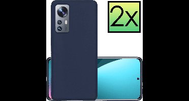 Hoesje - 2 Stuks - Geschikt voor Xiaomi 12 Pro - Sterk & Shockproof - Case Siliconen - Back Cover - Telefoon Hoes - Donkerblauw