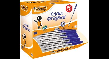 BIC Cristal Balpennen Medium Punt (1.0 mm) - Voordeelpak 90+10 gratis - schrijfkleur blauw