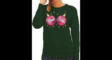 Bellatio Decorations Foute kersttrui - sweater - groen - roze Kerst Ballen borsten - voor dames - kerstkleding / christmas outfit L