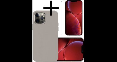 Hoesje - Met Screenprotector - Geschikt voor Apple iPhone 13 Pro Max - Sterk & Shockproof - Back Cover - Siliconen Case - Telefoon Hoes - Grijs