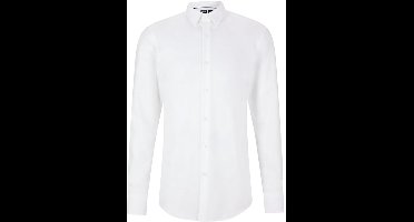 BOSS Hank-s slim fit overhemd - structuur - wit - Strijkvriendelijk - Boordmaat: 41