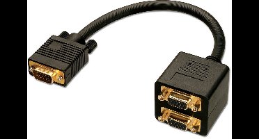LINDY 41214 VGA Y-adapter [1x VGA-stekker - 2x VGA-stekker] Zwart 0.18 m