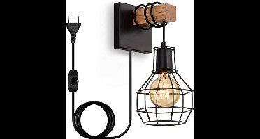 ApexArte® Wandlamp Binnen met Snoer - Wandlamp met Stekker voor Binnen - met Dimbare Schakelaar - Industrieel en Vintage - Slaapkamer Bedlampje