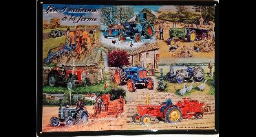 Trekker Collage De 4 seizoenen op de boerderij. (Les 4 saisons a la ferme.) Metalen wandbord in reliëf 30 x 40 cm. .