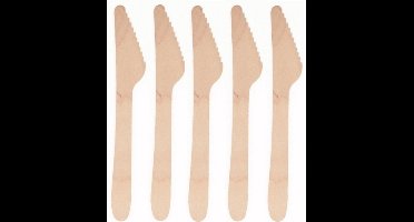 Papstar Houten wegwerp bestek messen - 150x stuks - 16 cm - Verjaardag/BBQ