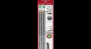 Faber Castell grafietpotlodenset - Grip 2001 - hardheid HB - met gumdop - 3 stuks op blisterverpakking - FC-117197