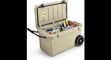 COSTWAY 71 l draagbare koelbox, grijs, incl. aluminium handvat en grote wielen, warmtecontainer met flesopener en afvoersysteem, thermobox, belastbaar tot 100 kg, voor camping, picknick, vissen