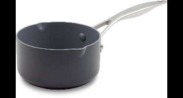 Greenpan Venice Pro Aluminium Steelpan met 2 schenktuiten Ø 16cm - 1.6L – PFAS-vrij - Inductie – Ovenbestendig tot 220°C – Vaatwasserbestendig – Snelle opwarming – RVS handgrepen - Zwart