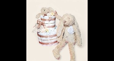 Luiertaart 2-Laags met Happy Horse Richie Knuffeldoekje beige – Perfect als Kraamcadeau! + knuffel richie 38 cm