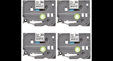 Label Tape Geschikt voor Brother Tze-231 | 12 mm x 8 m | Zwart op Wit - 4 stuks - Geschikt voor: 1000 1000BTS 1005BTS 1005F 1005FB 1010 1080 1090 1230PC 1260VP 1280 1280DT 1280VP 1290DT 1290VP 1750 1800 1830VP 18R 1950 1950VP