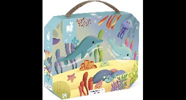 Janod - Puzzel Zeedieren - In Puzzelkoffer - 36 Stukjes - Panoramisch Formaat - Geschikt Vanaf 4 Jaar