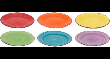 Studio Tavola Ontbijtborden Sunny Summer Mix Geel/Rood/Oranje/Paars/Groen/Blauw - 6 Stuks Ø 19 cm - Aardewerk - Oven-, Magnetron- & Vaatwasserbestendig