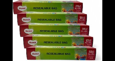 Dumil hersluitbare Diepvrieszakjes - 25 stuks 1 liter + 25 stuks 3 liter - Voordeelverpakking 5 stuks