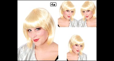 4x Pruik Sensation bobline blond- Carnaval thema feest party festival optocht
