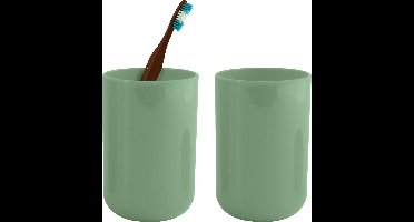 MSV Badkamer drinkbeker/tandenborstelhouder Porto - 2x - PS kunststof - groen - 7 x 10 cm