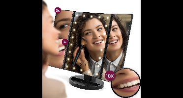 Gadgy Make Up Spiegel – Spiegel Verlichting 10x vergroting - Cosmetica Spiegel - Scheerspiegel - Staand met 2 Vergrootspiegels - op Batterijen of USB (kabel incl) - Cadeau voor Vrouw - Cadeautje voor Haar