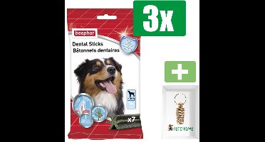 Beaphar Dental sticks middel/grote hond 182 g 7 stuks - 3 Stuks - Inclusief PetsHome Goudkleurige Adreskoker