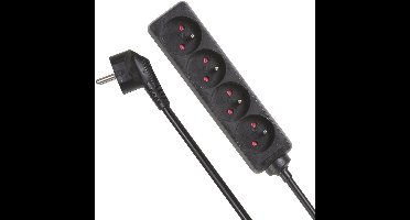 Perel Stekkerdoos, 4 stopcontacten met penaarde (type E), kabel 5 m, 3G1.5, gebruik binnenshuis, zwart