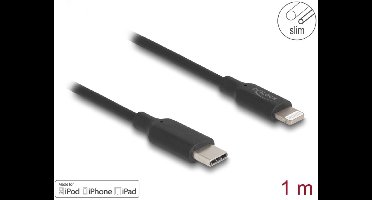 Delock Slim Data and Charging Cable USB Type-C™ to Lightning™ for iPhone™, iPad™, iPod™ black 1 m MFi