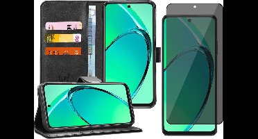 Hoesje geschikt voor Oppo A80 - Privacy Screenprotector Volledig Dekkend Glas - Portemonnee Book Case Zwart