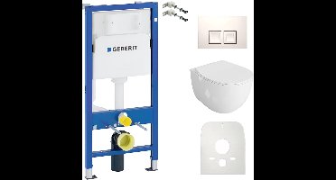 Inbouwreservoir Complete Toiletset Geberit Duofix Basic - Inbouw WC Hangtoilet Wandcloset MONDO Wit Hoogglans - Bedieningsplaat DELTA Wit - Voorwandelement - Installatiesysteem