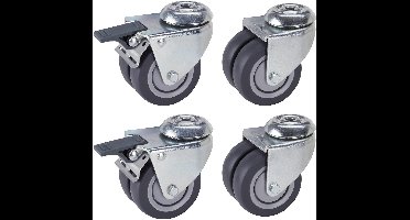 Dörner + Helmer TPE dubbele zwenkwielenset voor meubels & bouwmaterialen met kogellagers, draadbescherming, draagvermogen 300 kg, werkplaats & huishouden, stil & flexibel