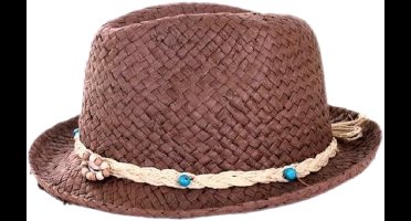 Hoed - Gleufhoed - Stro - Donker - Met hippiebandje