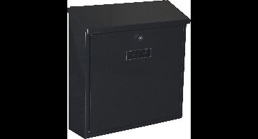 Perel Brievenbus met naamplaatje, Monaco wandbrievenbus, wandmontage, met slot, deksel, afsluitbaar, incl. 2 sleutels, gegalvaniseerd staal, 36.8 x 36.5 x 10 cm, zwart