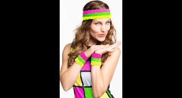 Partychimp Set Hoofdband en Polsbandjes Voordeelverpakking 6 Stuks voor bij Carnavalskleding Heren Carnavalskleding Dames Carnaval Accessoires Verkleedaccessoires Foute Party Neon Party - Polyester - Neon Roze/Groen/Geel - 6 Stuks