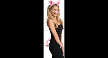 Partychimp Varken Verkleed Set Hoofdband/Neus en Staart Voordeelverpakking 6 Stuks voor bij Carnavalskleding Heren Carnavalskleding Dames Carnaval Acccessoires Verkleedaccessoires Volwassenen Dieren Kostuum - Polyester - 6 Stuks