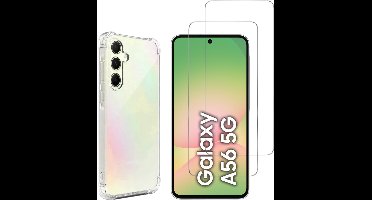 Hoesje geschikt voor Samsung Galaxy A56 5G backcover Shockproof siliconen Transparant en 2 stuks Screenprotector Gehard Glas