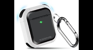 Schokbestendig Hoesje - Geschikt voor Apple AirPods 2 & 1e Generatie - Hardcase Met Sleutelhanger - Zwart & Wit